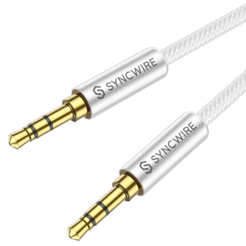SYNCWIRE 3.5mm Nylon Braided Aux Cable (3.3ft/1m,Hi-Fi Sound), Audio Auxiliary Input Adapter Male to Male AUX Cord for Headphones, Car, Home Stereos, Speaker, iPhone, iPad, iPod, Echo & More â€“ Silver - Image 1